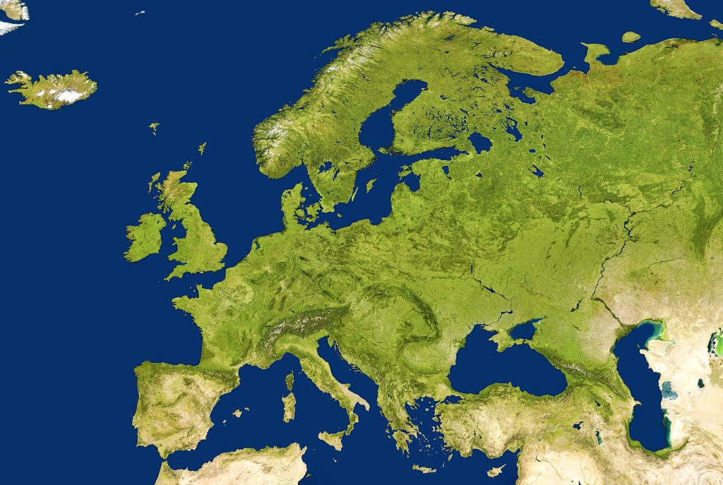 Europe,Map,In,Satellite,Picture,,Flat,View,Of,European,Part